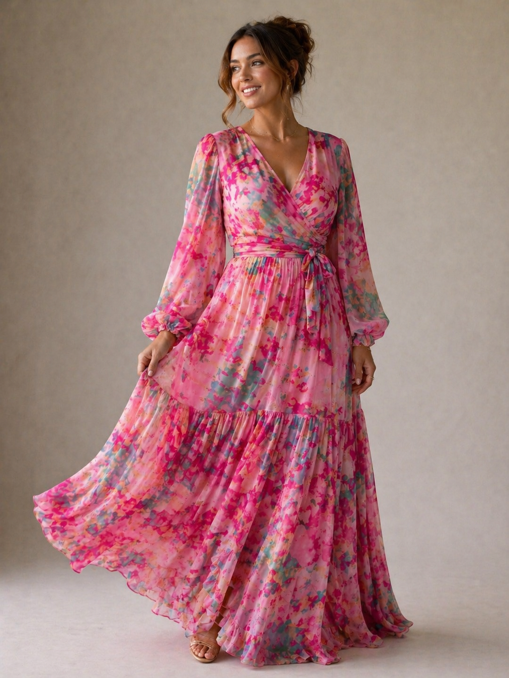 Meli | Vestido cruzado floral manga larga