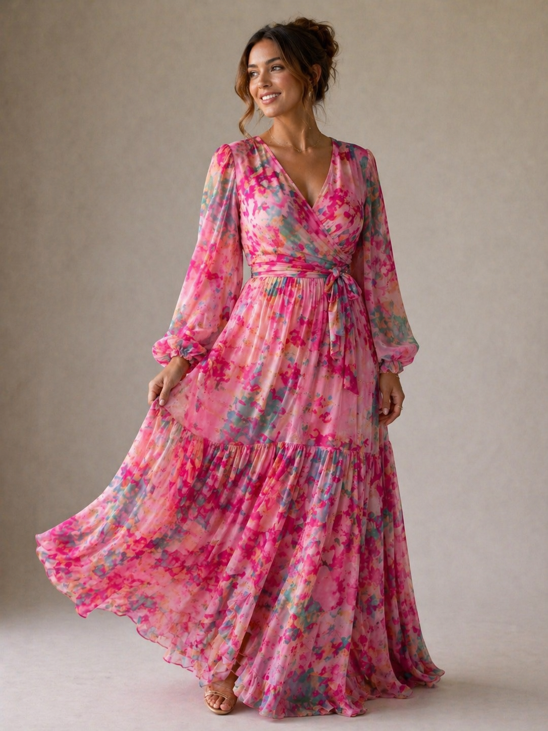 Meli | Vestido cruzado floral manga larga