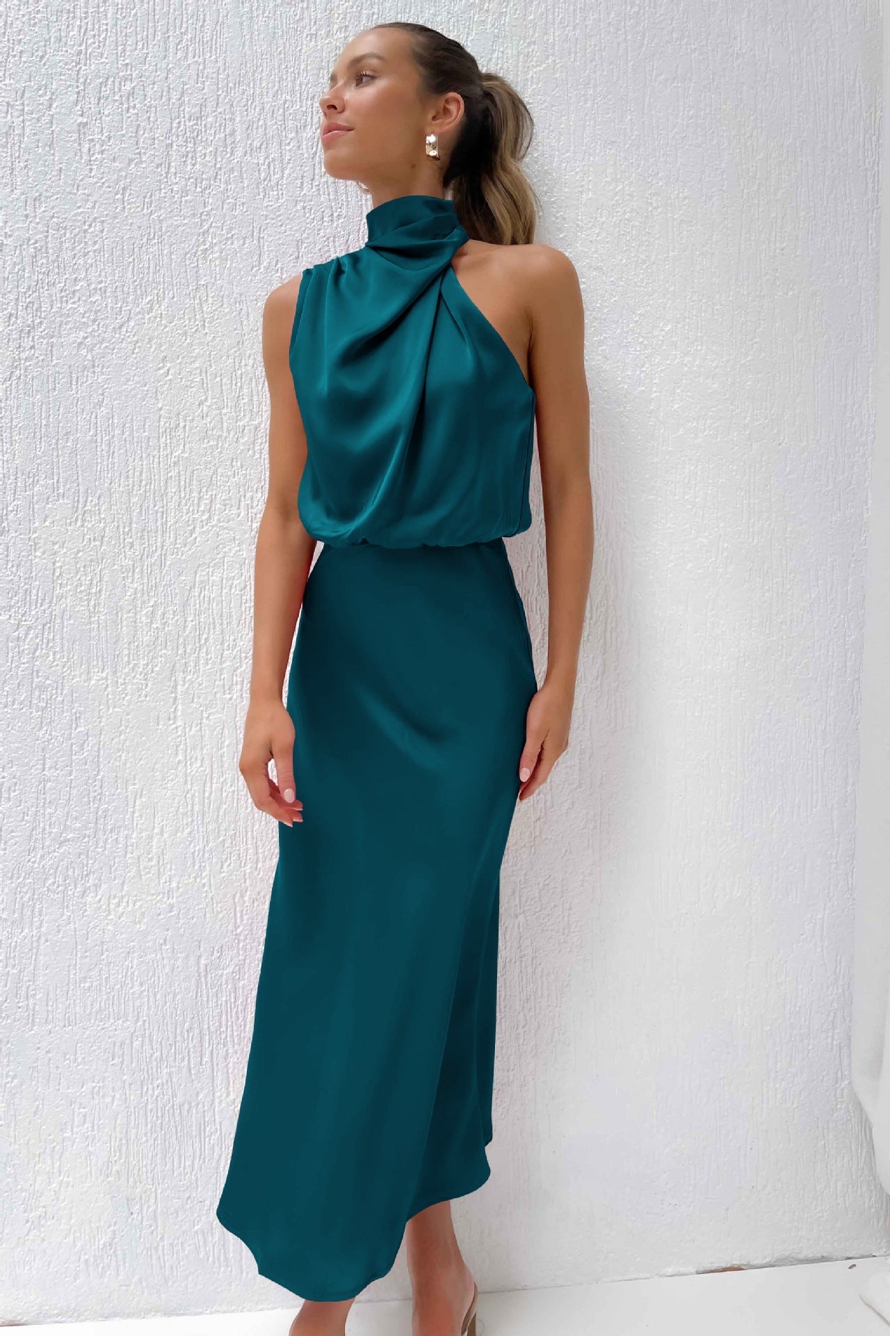 Quentin | Vestido drapeado cuello alto