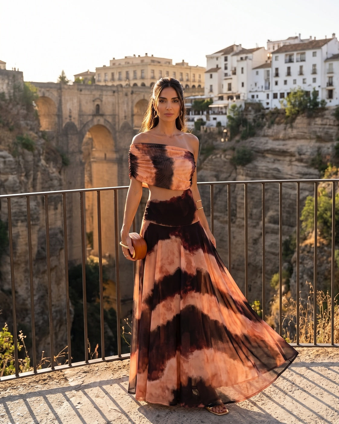 Vestido Toledo Estampado Naranja y Marrón