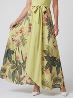 Concepción | Vestido maxi halter drapeado con panel botánico
