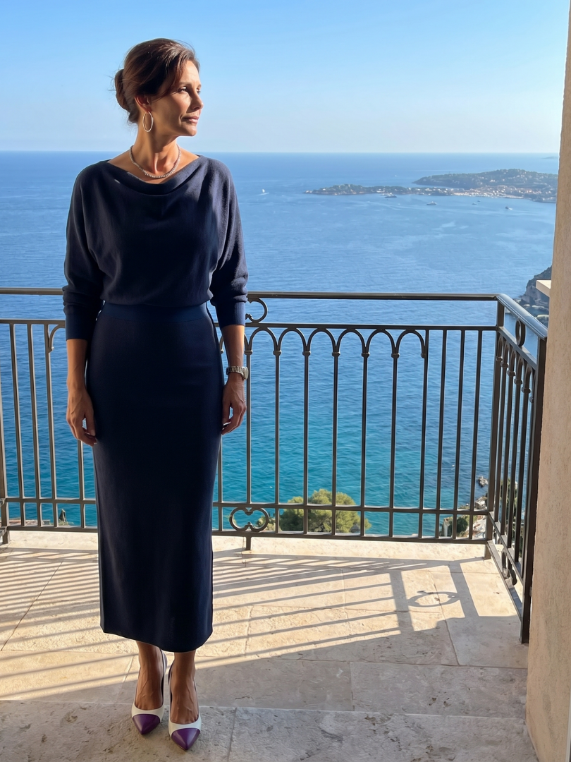 Encarna | Vestido midi escote drapeado falda ajustada