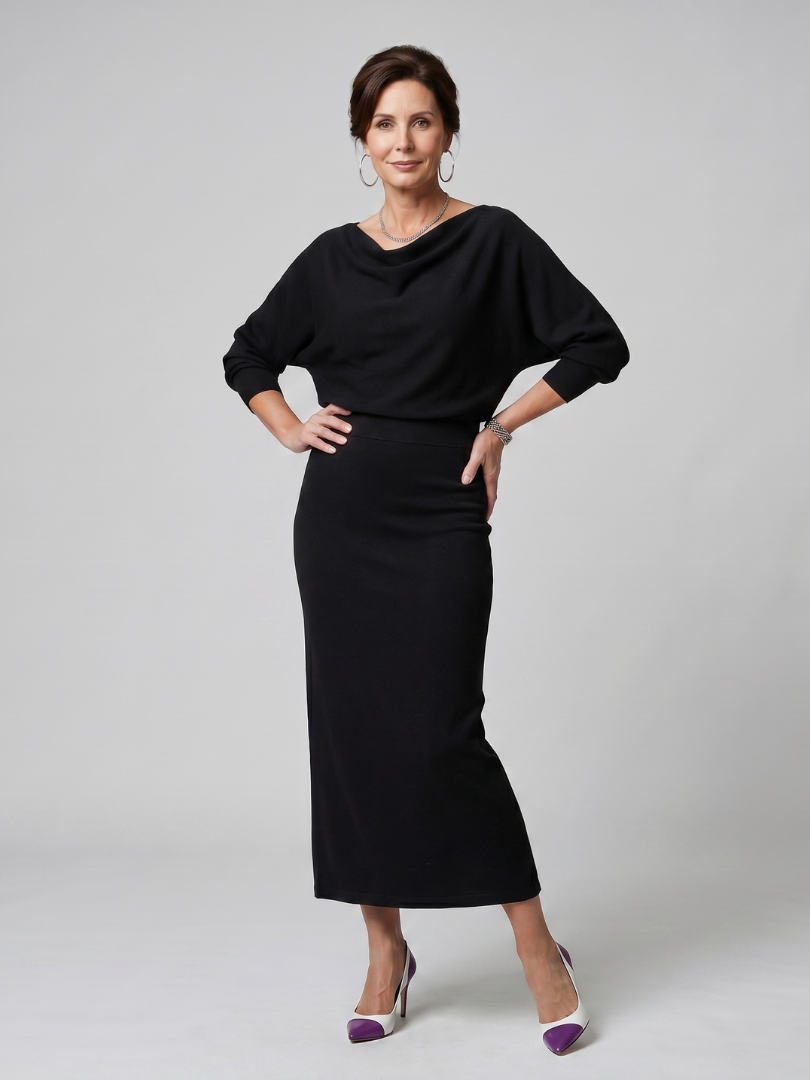 Encarna | Vestido midi escote drapeado falda ajustada