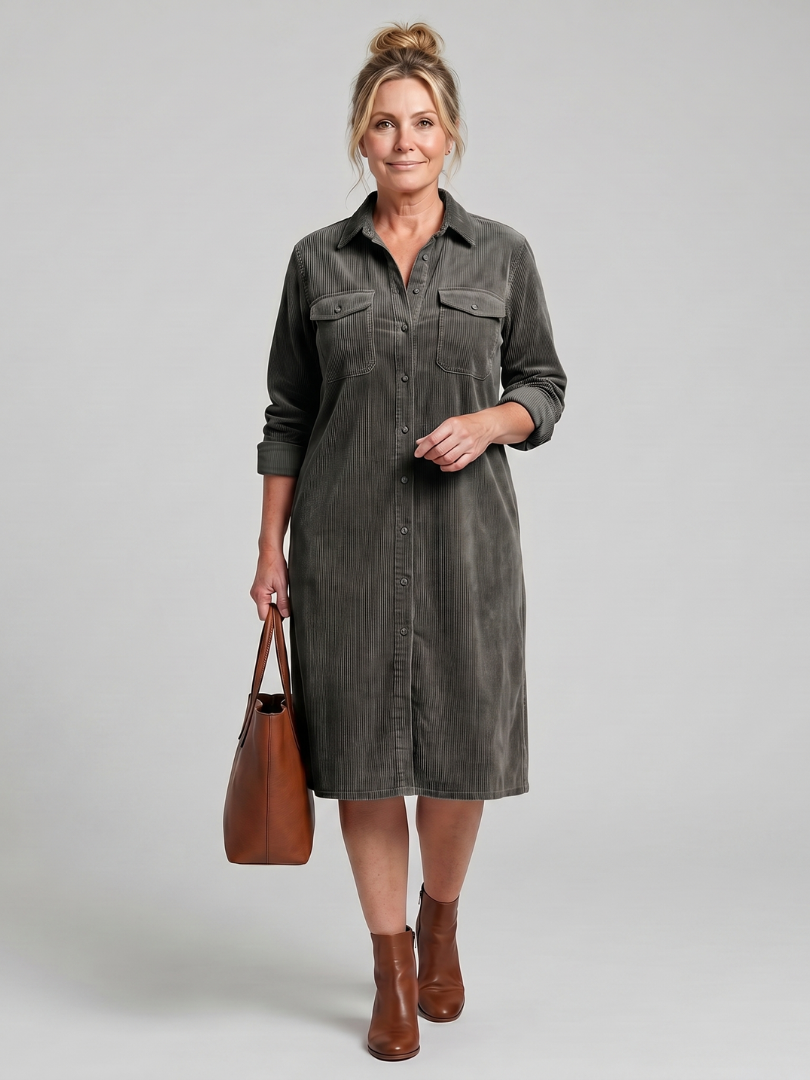 Pilar | Vestido midi manga larga con bolsillos