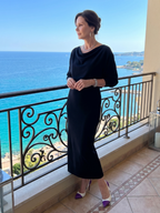 Encarna | Vestido midi escote drapeado falda ajustada
