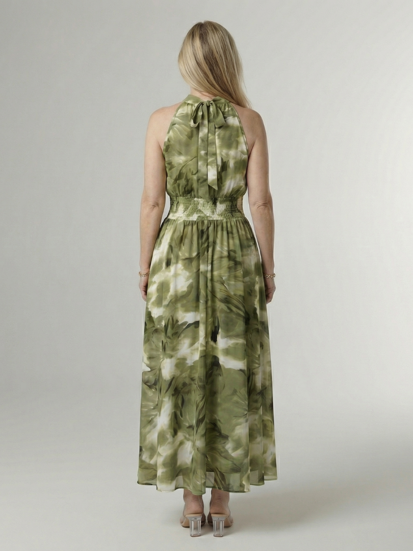 Remedios | Vestido midi halter con fruncido en la cintura