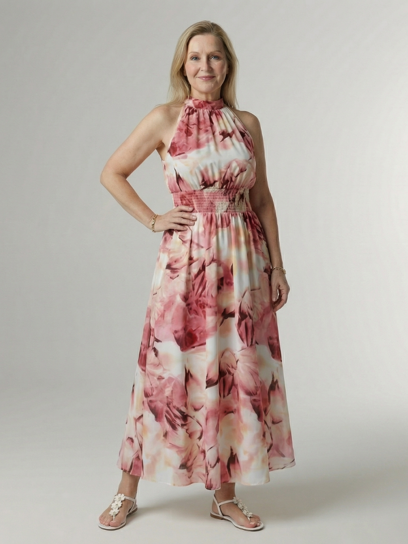 Remedios | Vestido midi halter con fruncido en la cintura