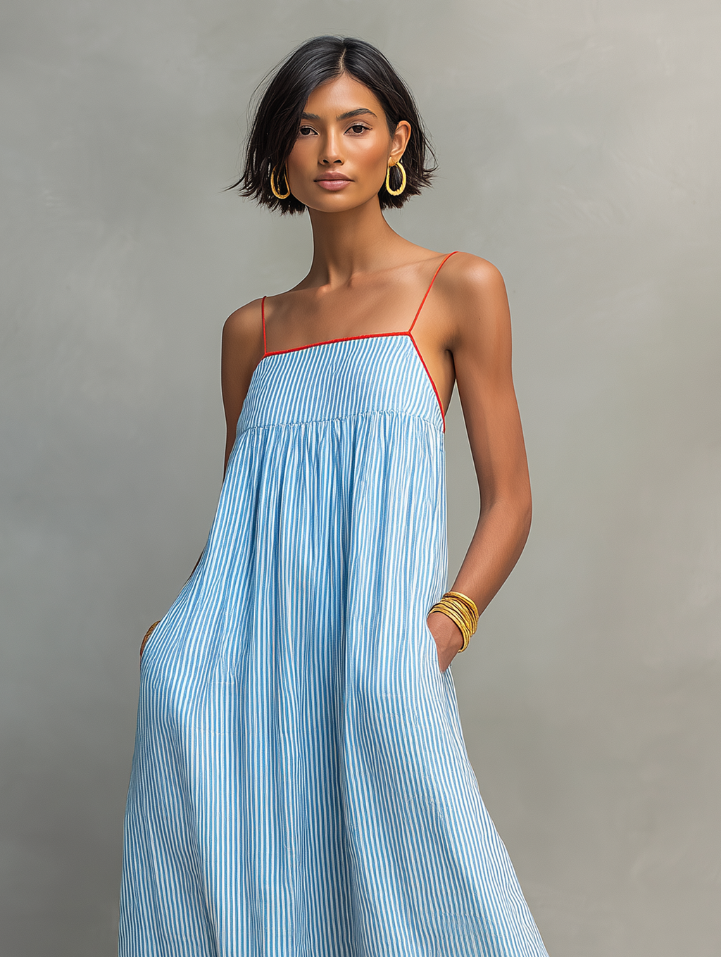 Mar | Vestido largo de rayas con tirantes finos