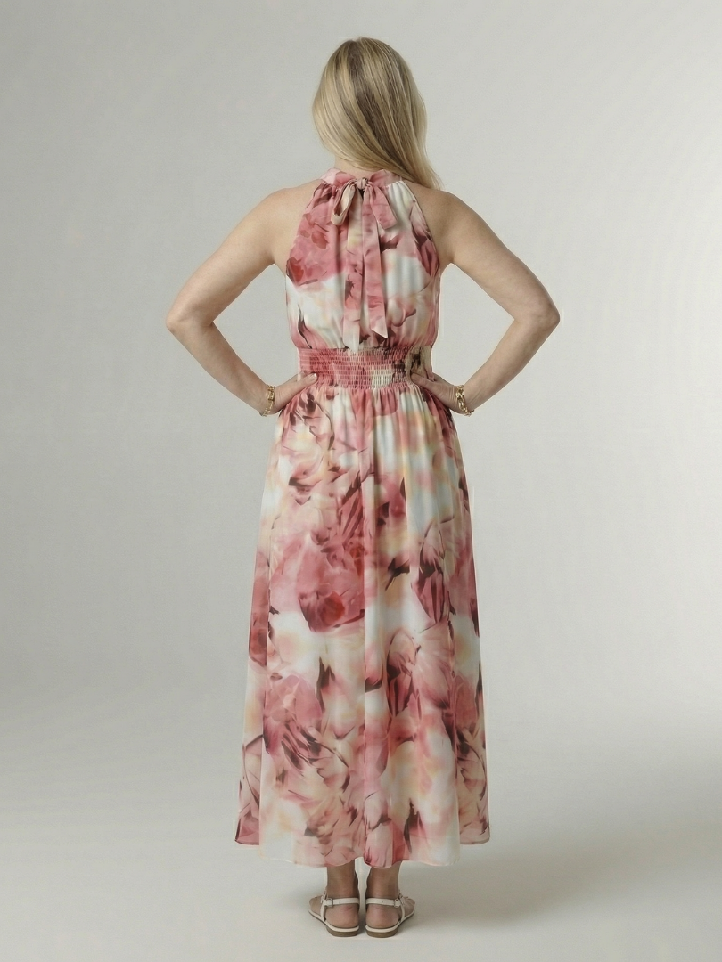 Remedios | Vestido midi halter con fruncido en la cintura