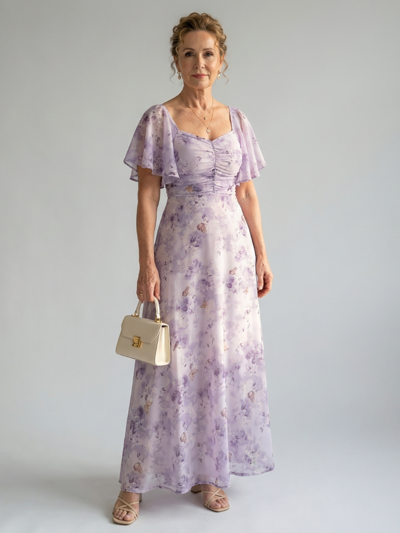 Milagros | Vestido midi manga mariposa estampado floral