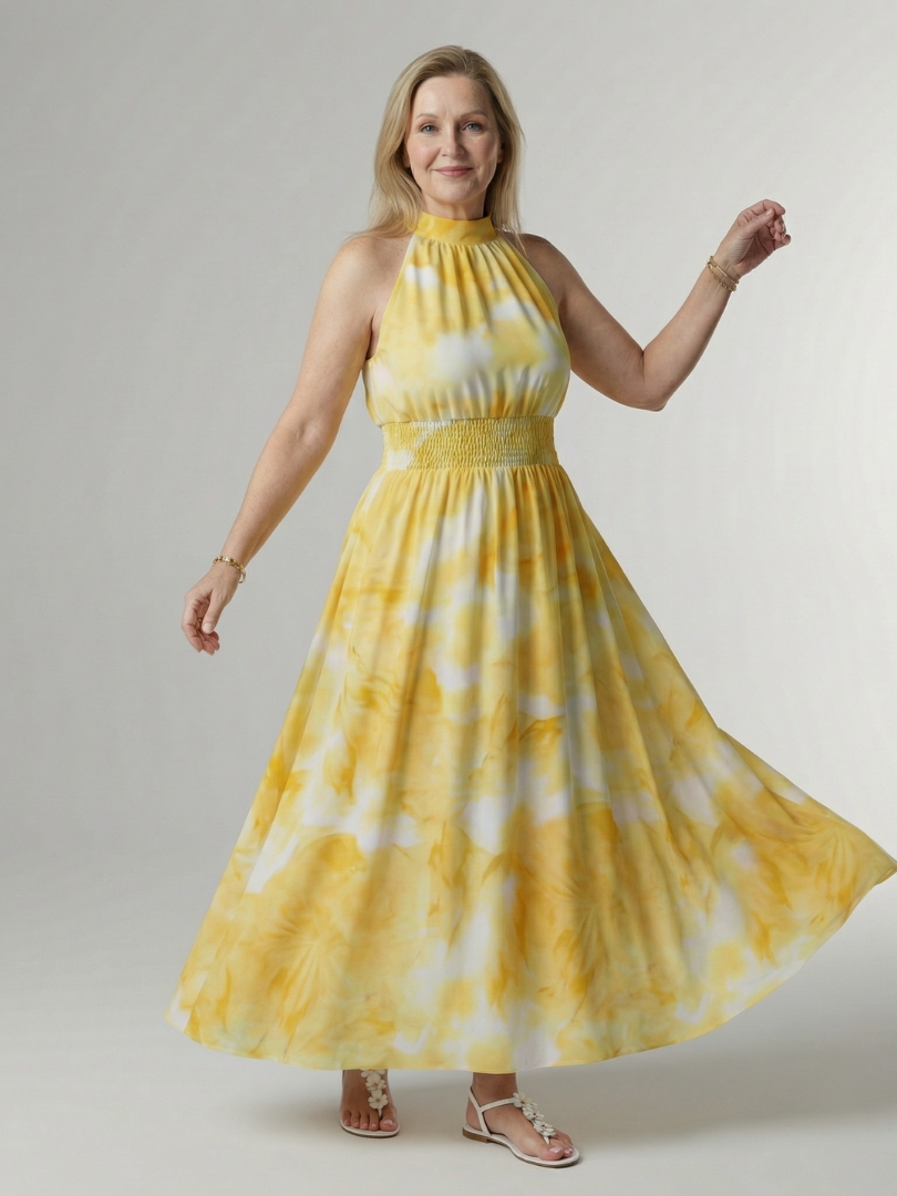 Remedios | Vestido midi halter con fruncido en la cintura