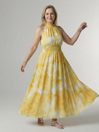 Remedios | Vestido midi halter con fruncido en la cintura
