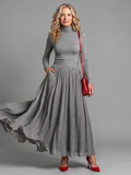 Concha | Vestido midi cuello alto manga larga cintura definida