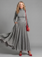 Concha | Vestido midi cuello alto manga larga cintura definida