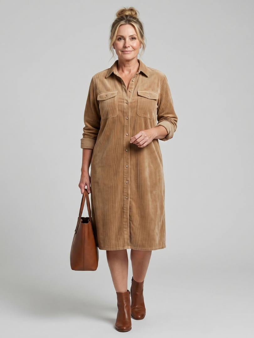 Pilar | Vestido midi manga larga con bolsillos