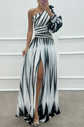 Shiloh | Vestido maxi de rayas un hombro