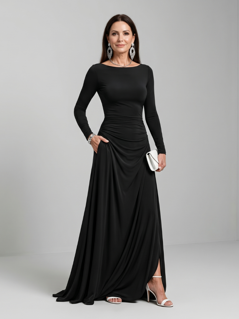 Carmen | Vestido maxi manga larga cuello barco