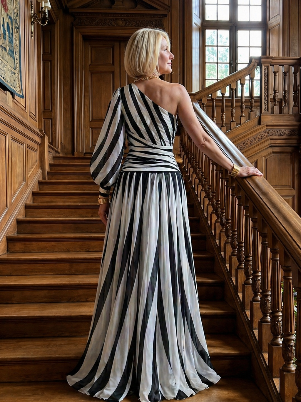 Shiloh | Vestido maxi de rayas un hombro