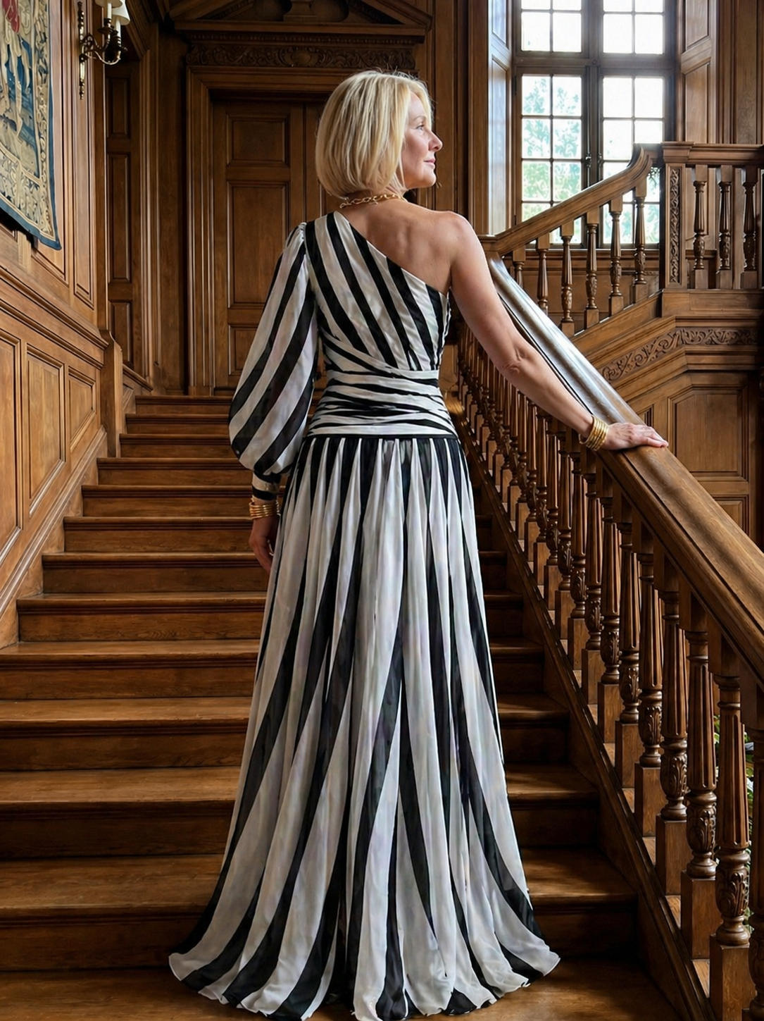 Shiloh | Vestido maxi de rayas un hombro