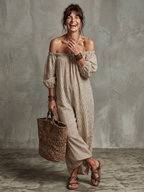 Virtudes | Vestido maxi hombros descubiertos estampado de rayas