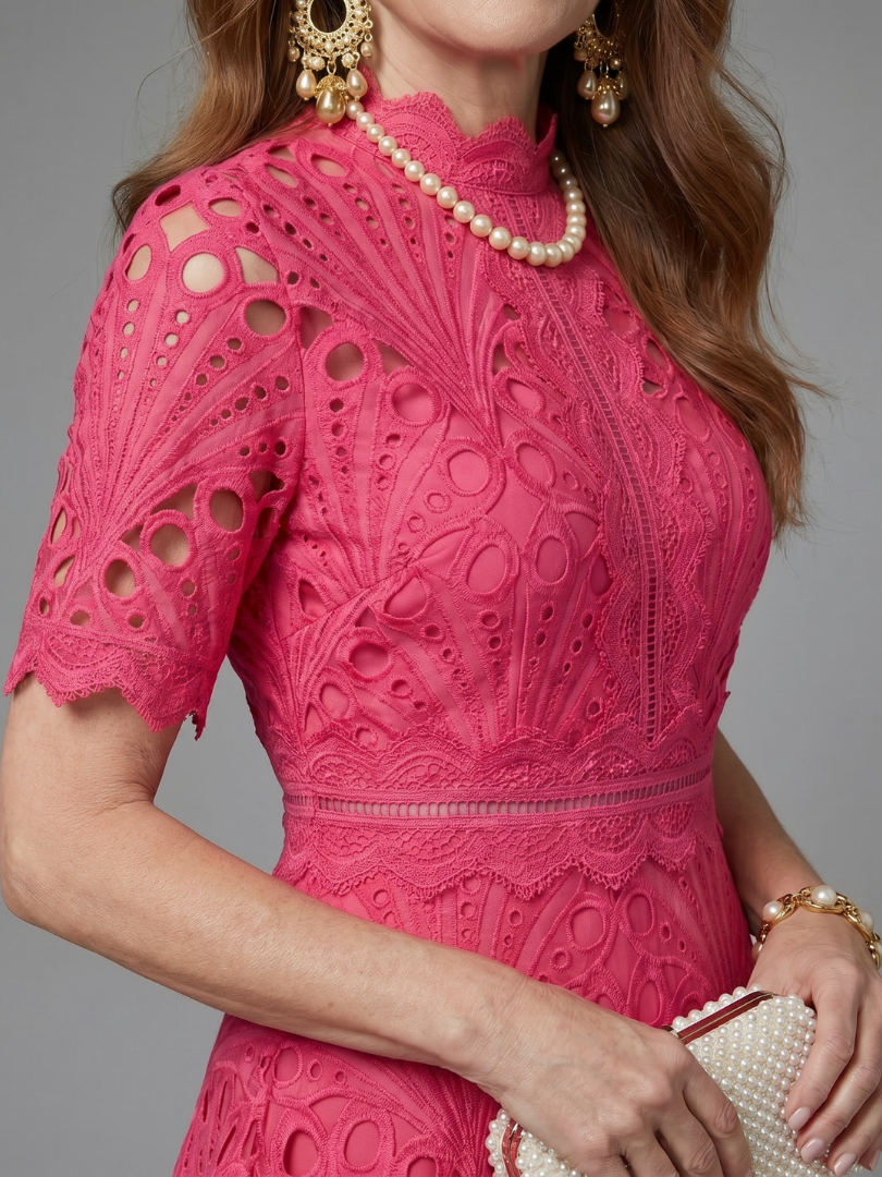 Inmaculada | Vestido midi manga corta encaje cintura definida