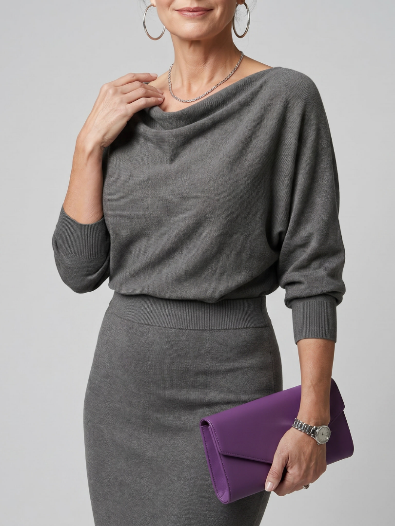 Encarna | Vestido midi escote drapeado falda ajustada