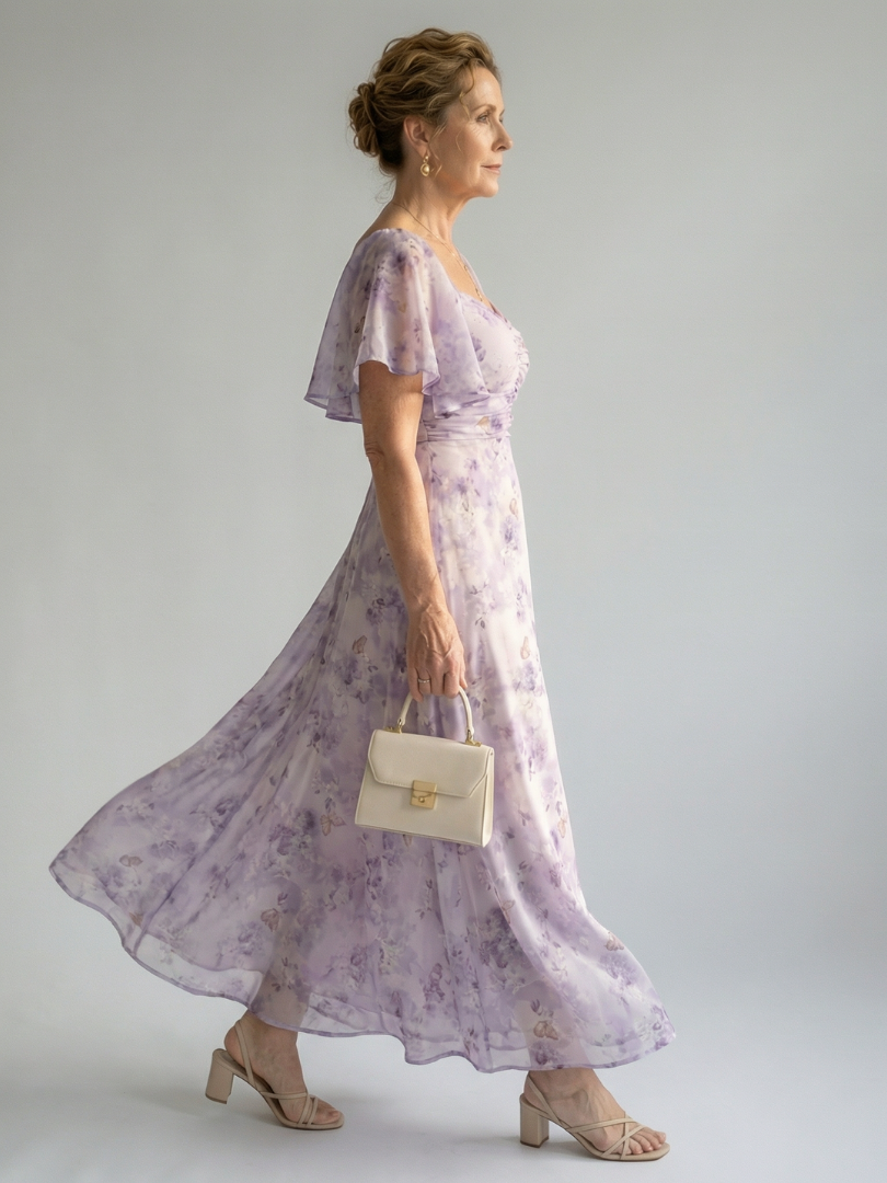 Milagros | Vestido midi manga mariposa estampado floral