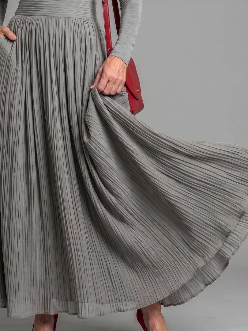 Concha | Vestido midi cuello alto manga larga cintura definida
