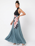 Soledad | Vestido maxi halter cuerpo ajustado falda floral