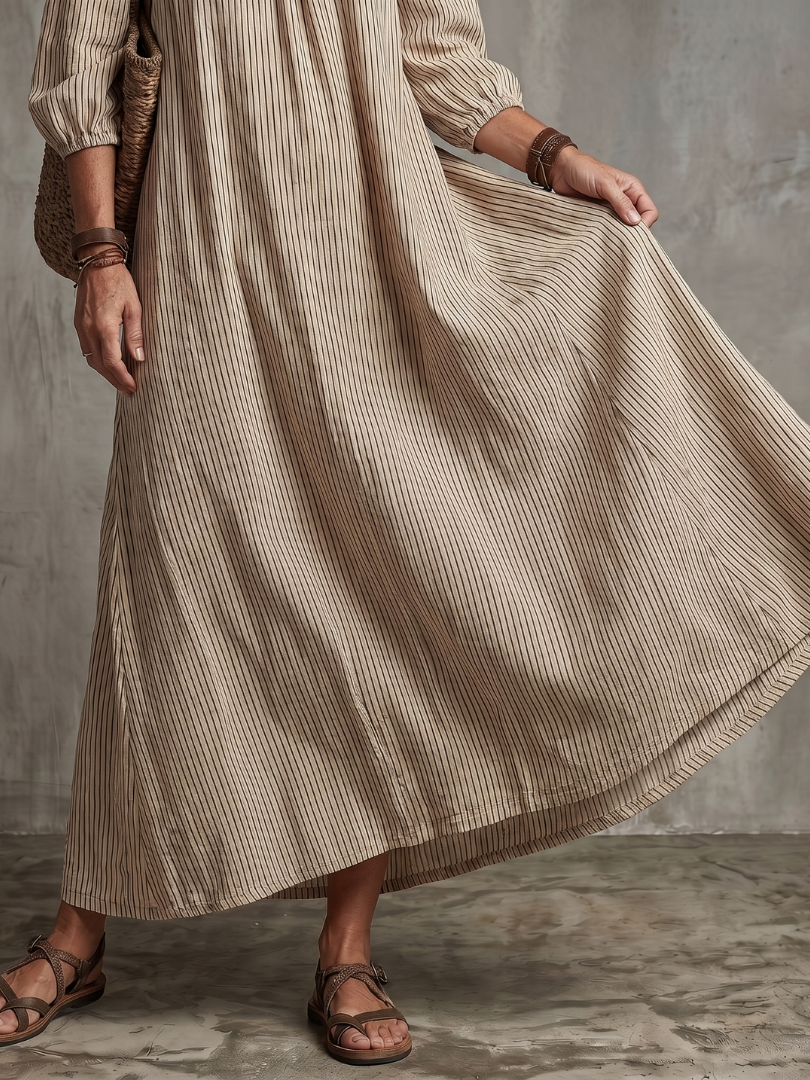 Virtudes | Vestido maxi hombros descubiertos estampado de rayas