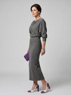 Encarna | Vestido midi escote drapeado falda ajustada