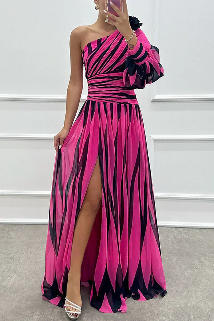Shiloh | Vestido maxi de rayas un hombro