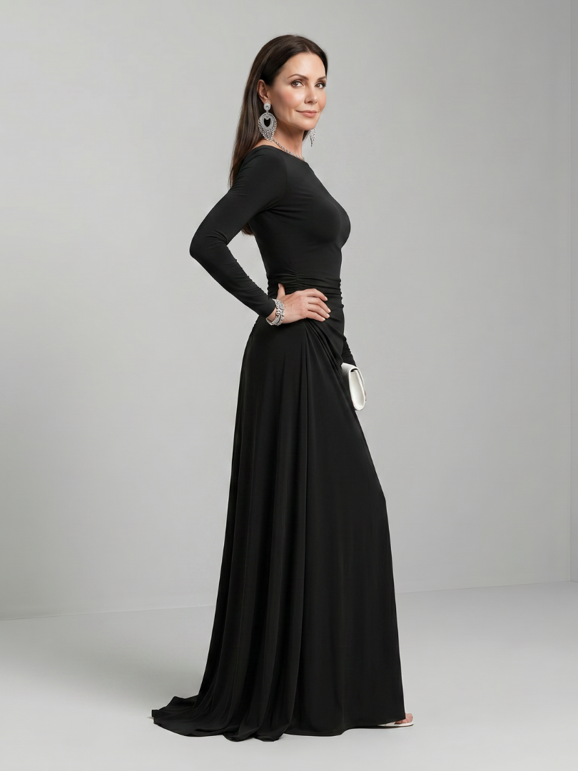 Carmen | Vestido maxi manga larga cuello barco