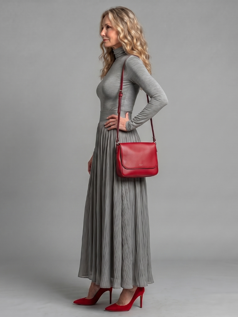 Concha | Vestido midi cuello alto manga larga cintura definida