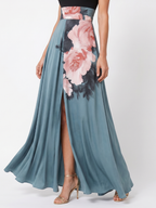 Soledad | Vestido maxi halter cuerpo ajustado falda floral