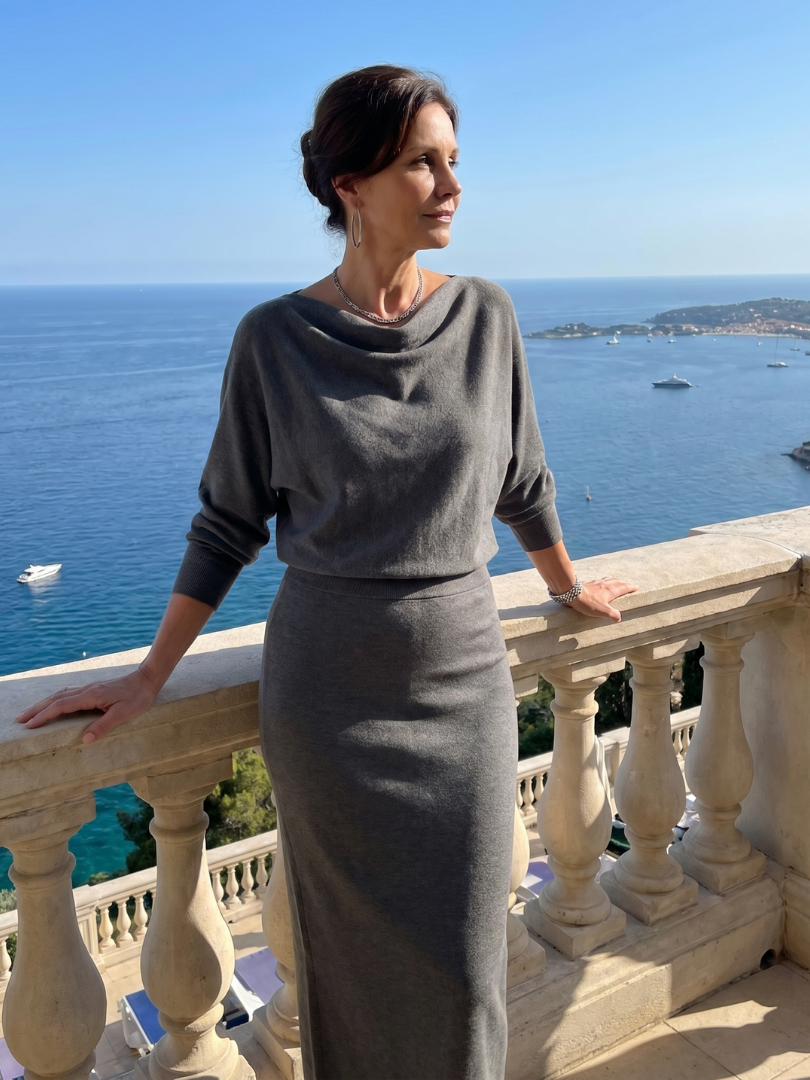 Encarna | Vestido midi escote drapeado falda ajustada