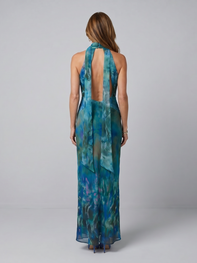 Presentación | Vestido maxi halter sin mangas con abertura delantera