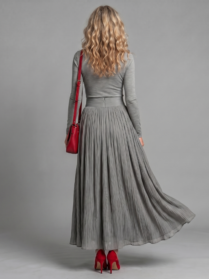 Concha | Vestido midi cuello alto manga larga cintura definida