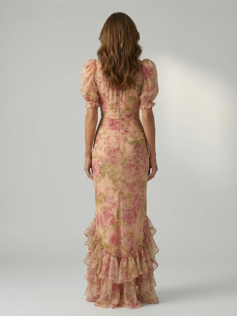 Visitación | Vestido midi cuello alto manga corta silueta ajustada