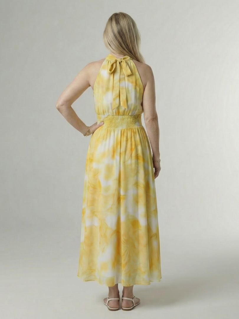 Remedios | Vestido midi halter con fruncido en la cintura