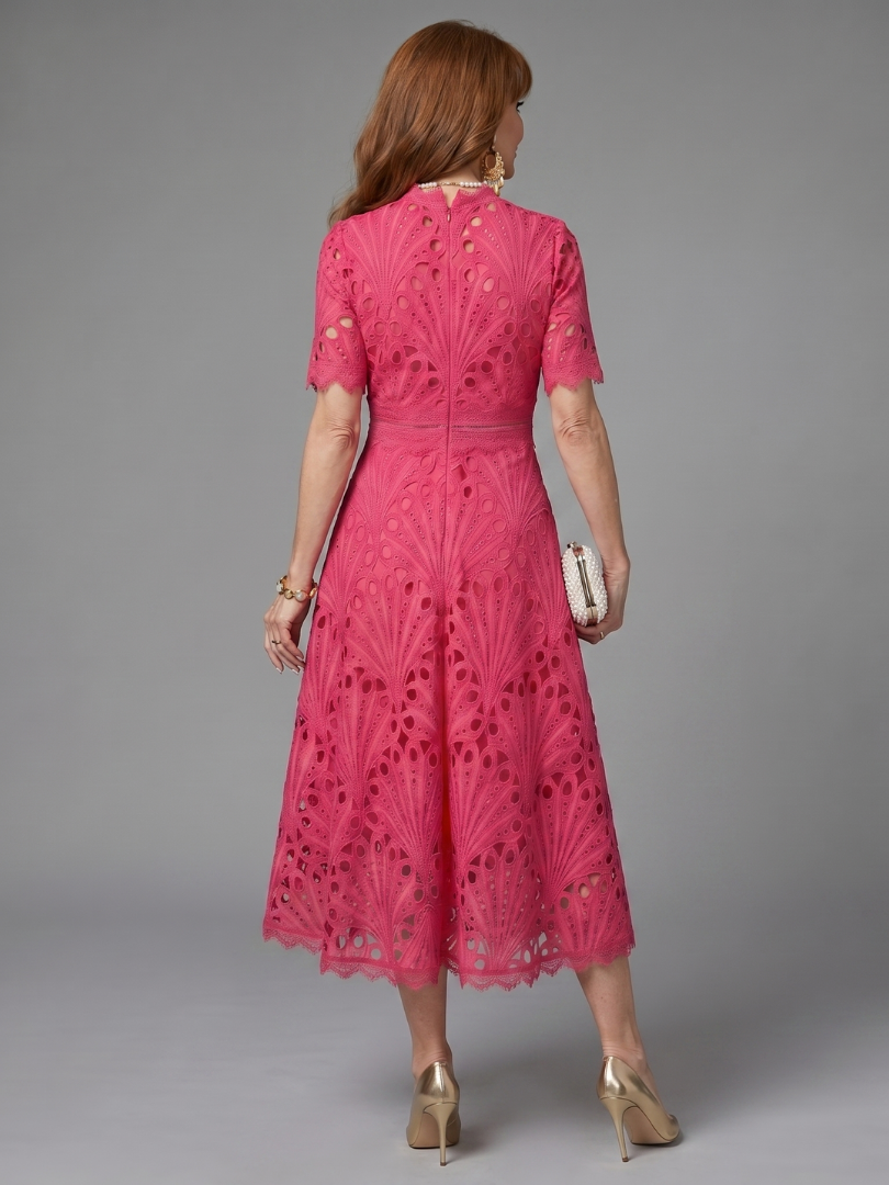 Inmaculada | Vestido midi manga corta encaje cintura definida