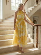 Remedios | Vestido midi halter con fruncido en la cintura