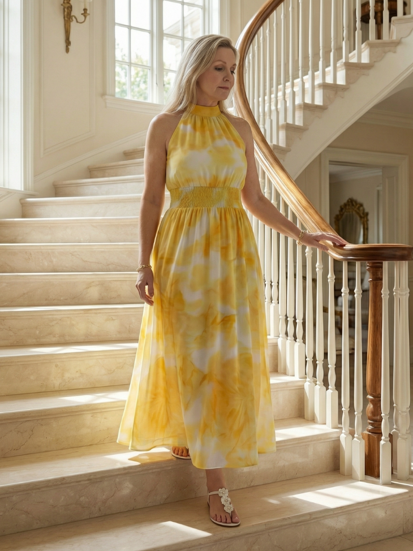 Remedios | Vestido midi halter con fruncido en la cintura