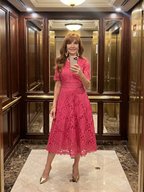 Inmaculada | Vestido midi manga corta encaje cintura definida
