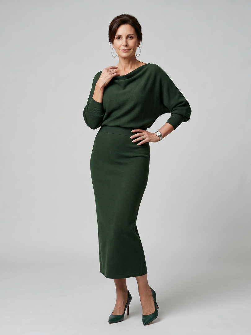 Encarna | Vestido midi escote drapeado falda ajustada