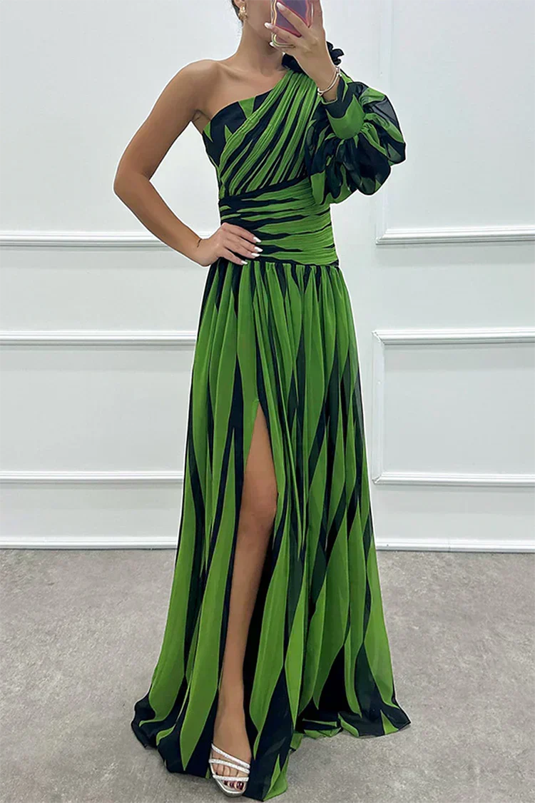 Shiloh | Vestido maxi de rayas un hombro