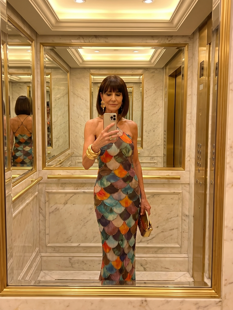 Purificación | Vestido maxi halter ajustado estampado multicolor