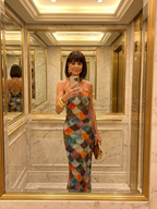 Purificación | Vestido maxi halter ajustado estampado multicolor