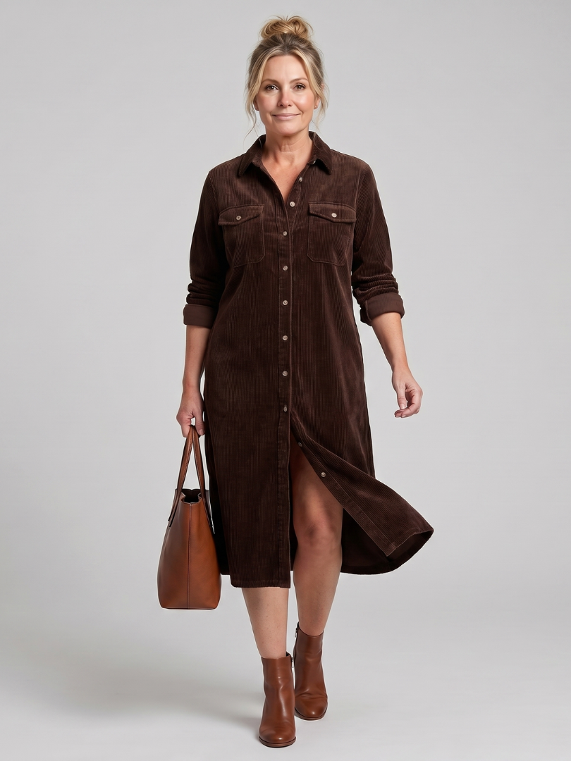Pilar | Vestido midi manga larga con bolsillos