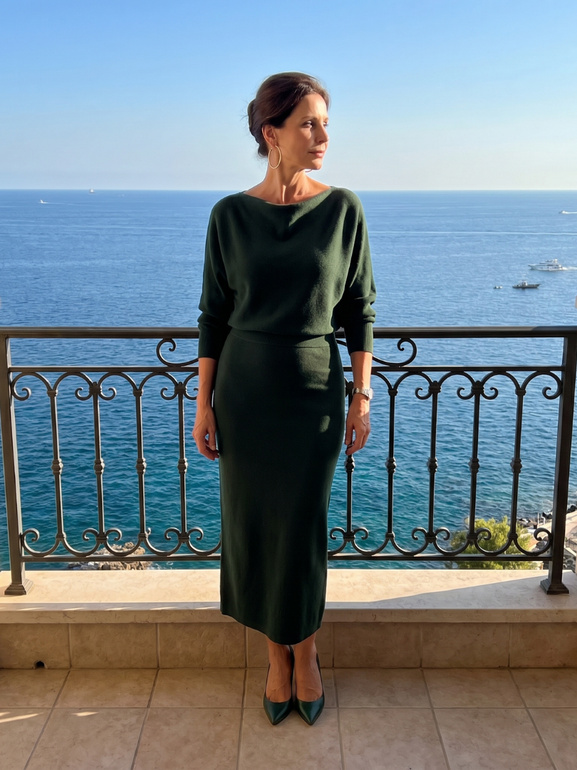 Encarna | Vestido midi escote drapeado falda ajustada